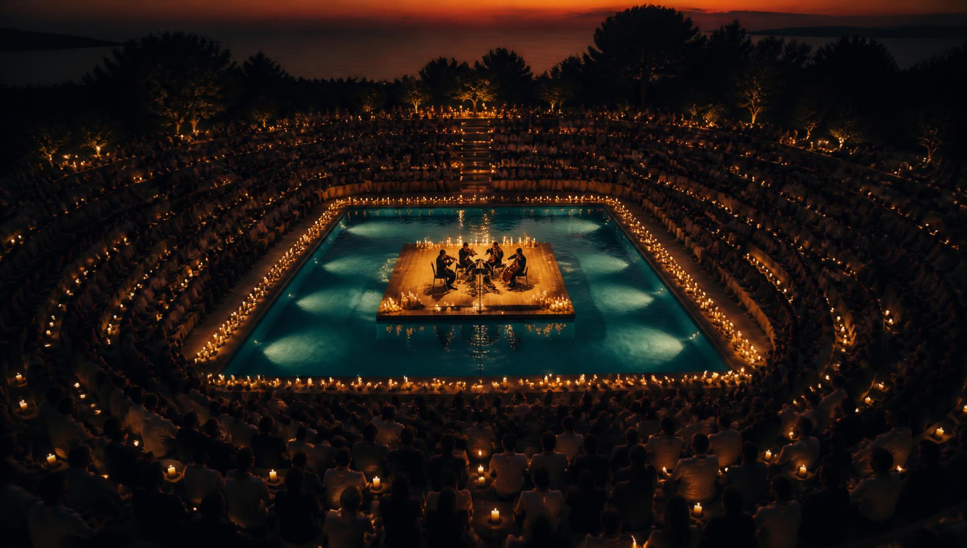 Concert la lumina lumânărilor deasupra piscinei de la Plaja Olt